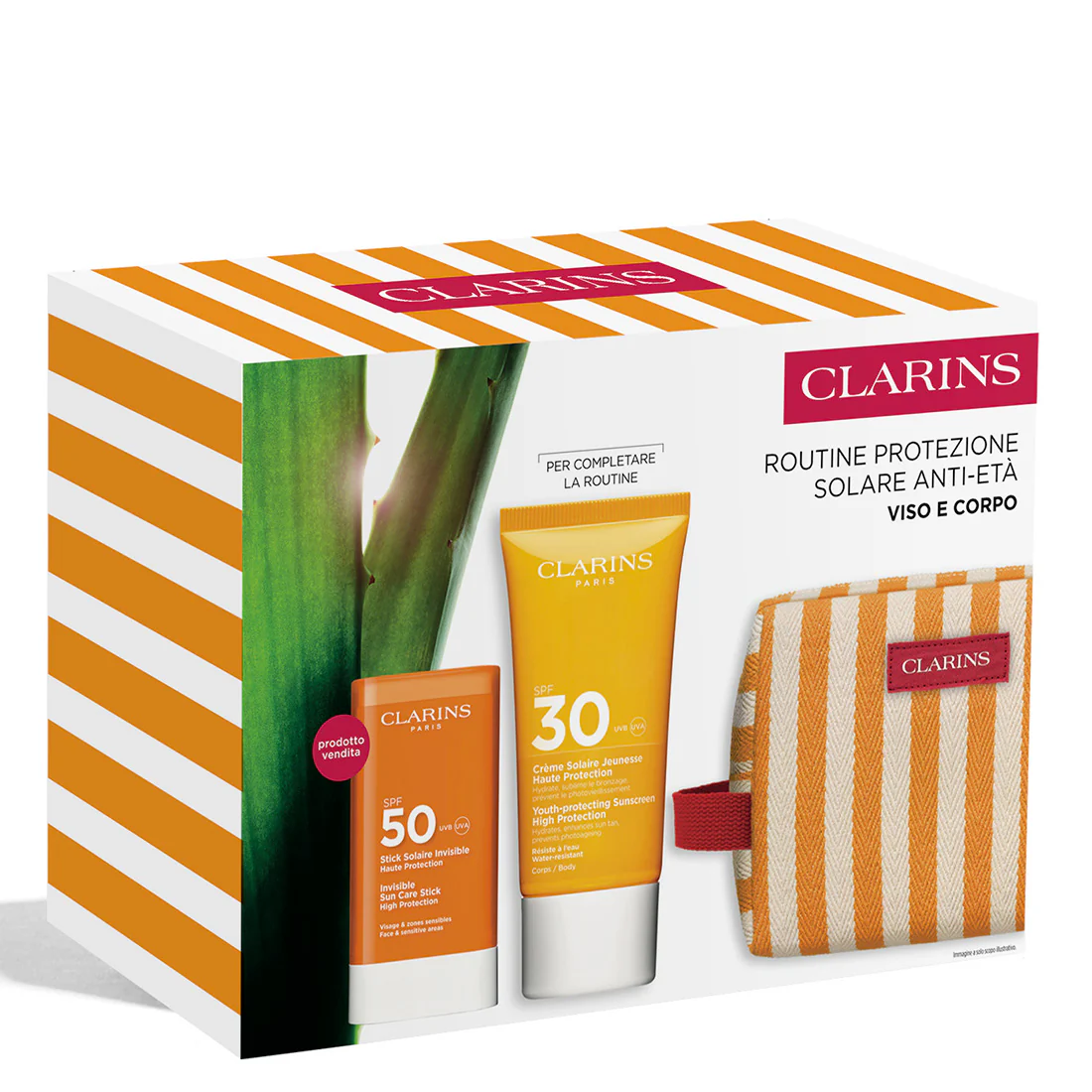 CLARINS Body Cream Spf30+ 75 Ml + Sun Stick Spf50+ + Trousse Set  3 pz